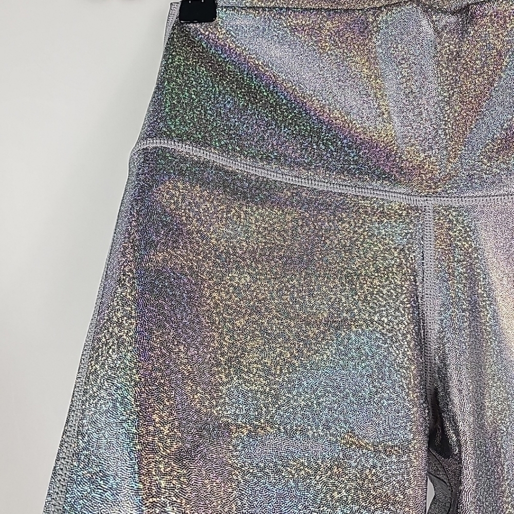 NEW Mono B Women Silver Foil Out Of This World Lycra Nilit Softex Leggings Sz M - Picture 3 of 6